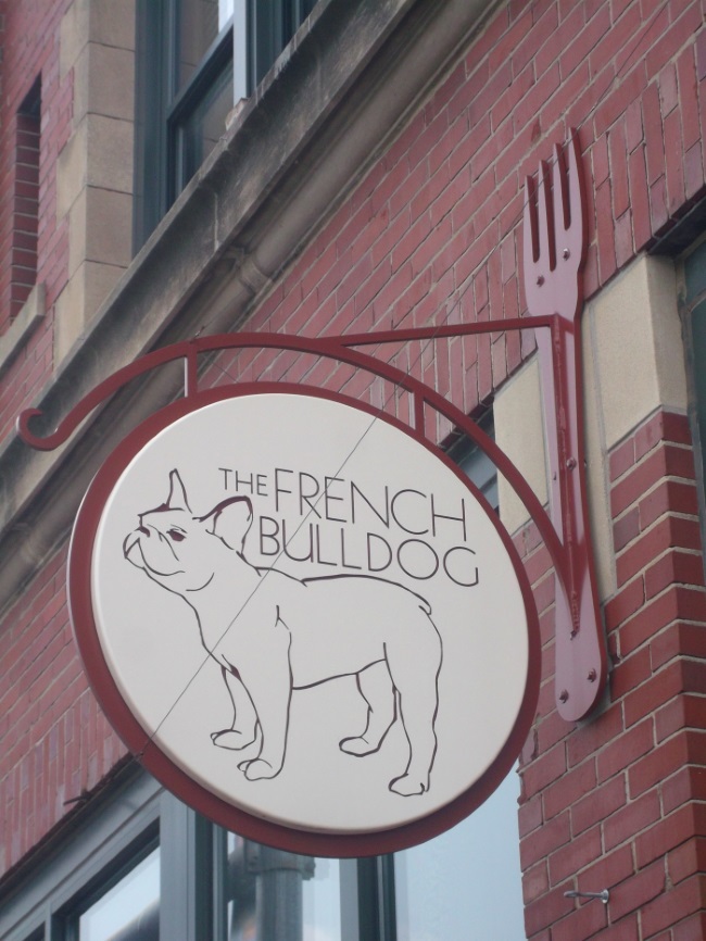 Non-illuminated, double-face projecting sign for The French Bulldog in Dundee